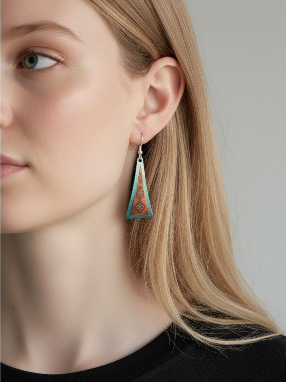 9/25 Handcrafted Teal and Copper Triangle Dangle Earrings - Women Jewelry